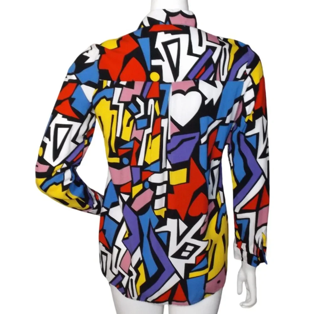 Vintage Blouse, M, 90's Vibes, Color block/patterns, Long sleeve, Button Up - Picture 4 of 9